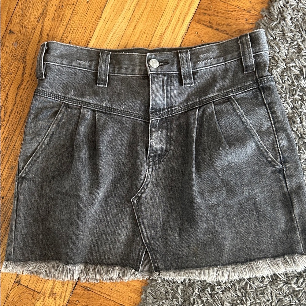 Free People Side Car Sanded Black Denim Raw Hem Mini Skirt 27 Women's New Fringe